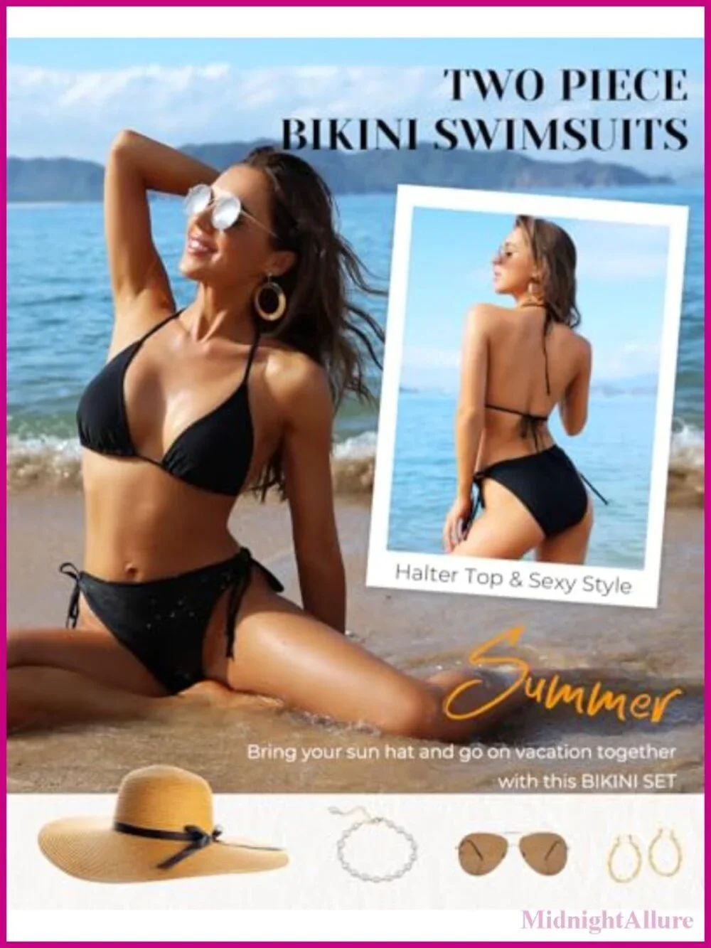 Women Triangle Bikini Set Tie Side Halter Swimwear Removable Push Up